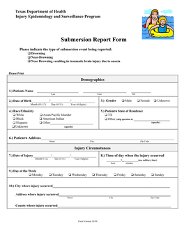 Submersion Injury Report Form