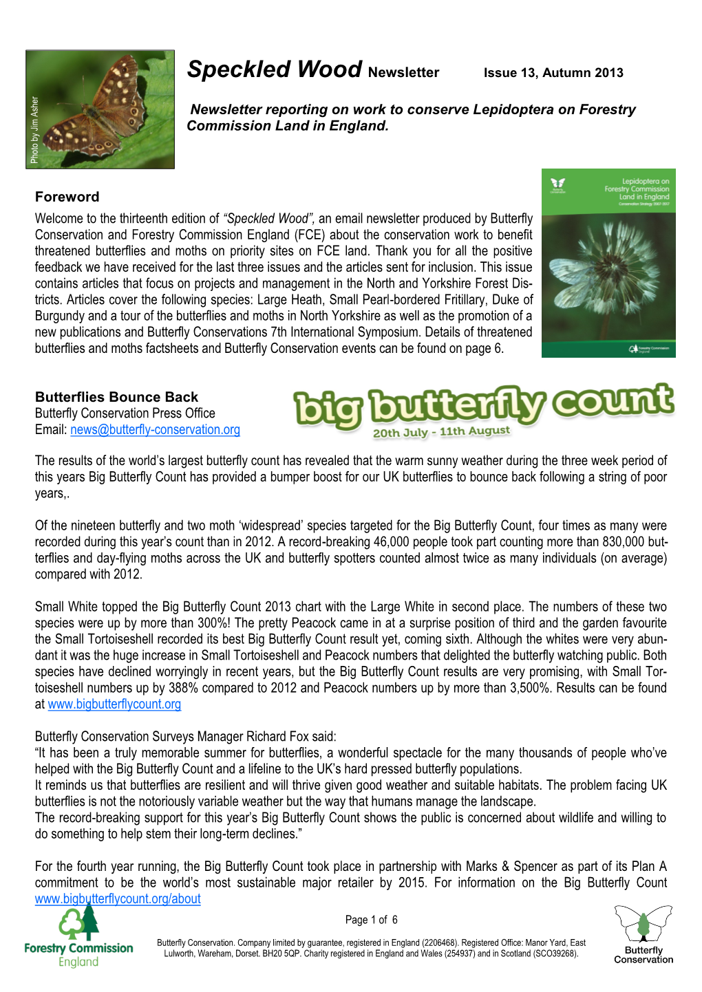 Speckled Wood Newsletter Issue 13, Autumn 2013