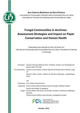 Fungal Communities in Archives: Assessment Strategies and Impact on Paper Con- Servation and Human Health Fungal