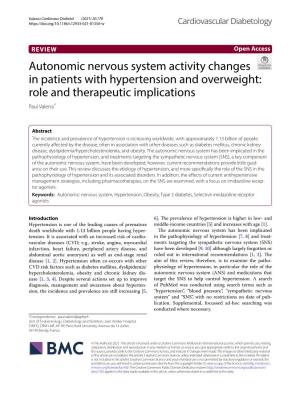 Autonomic Nervous System Activity Changes in Patients with Hypertension and Overweight: Role and Therapeutic Implications Paul Valensi*