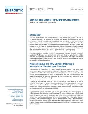 Etendue and Optical Throughput Calculations Authors: H
