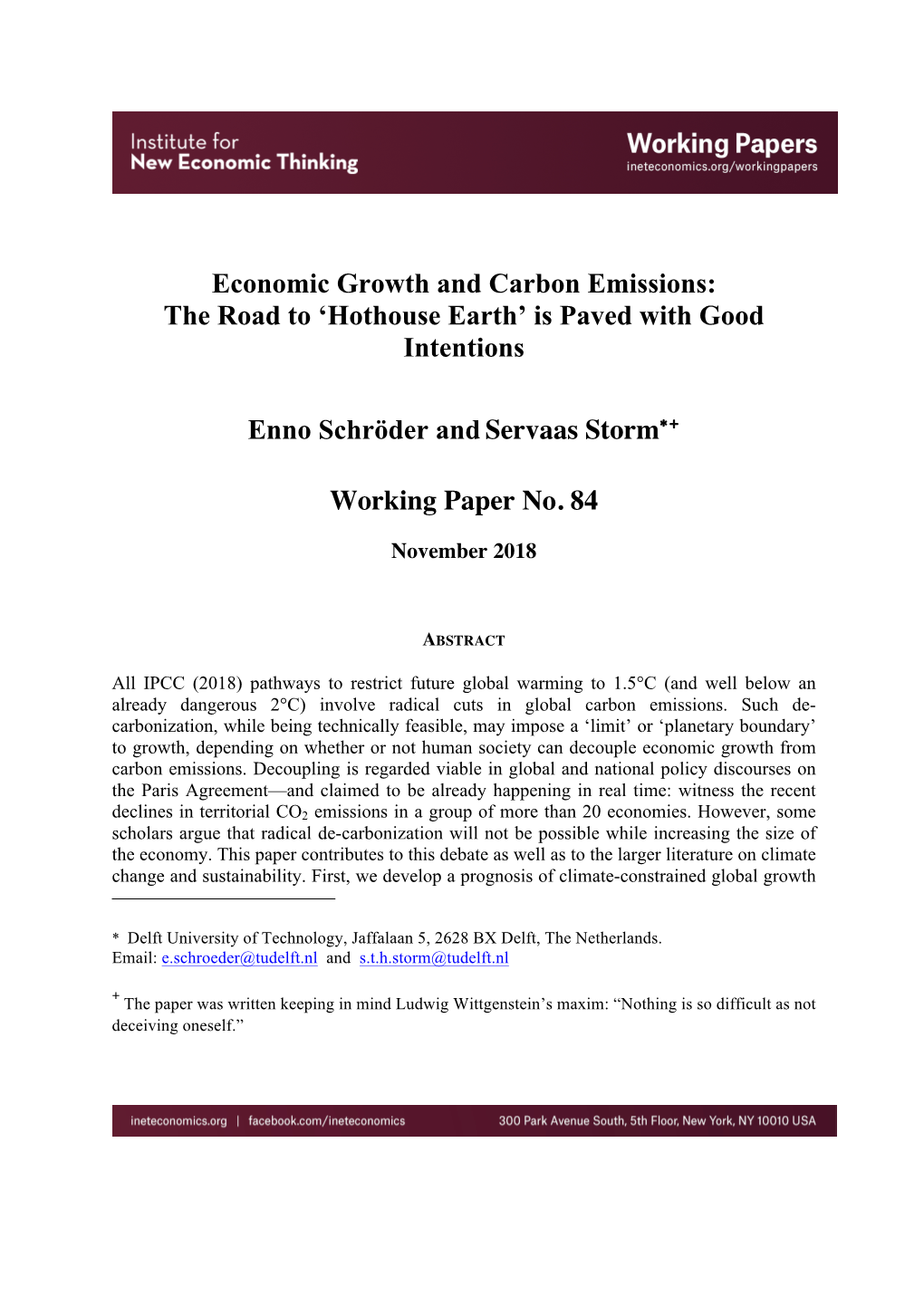 Economic Growth and Carbon Emissions: the Road to 'Hothouse