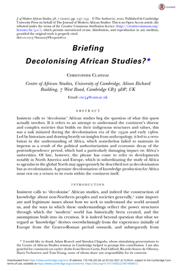 Briefing Decolonising African Studies?*