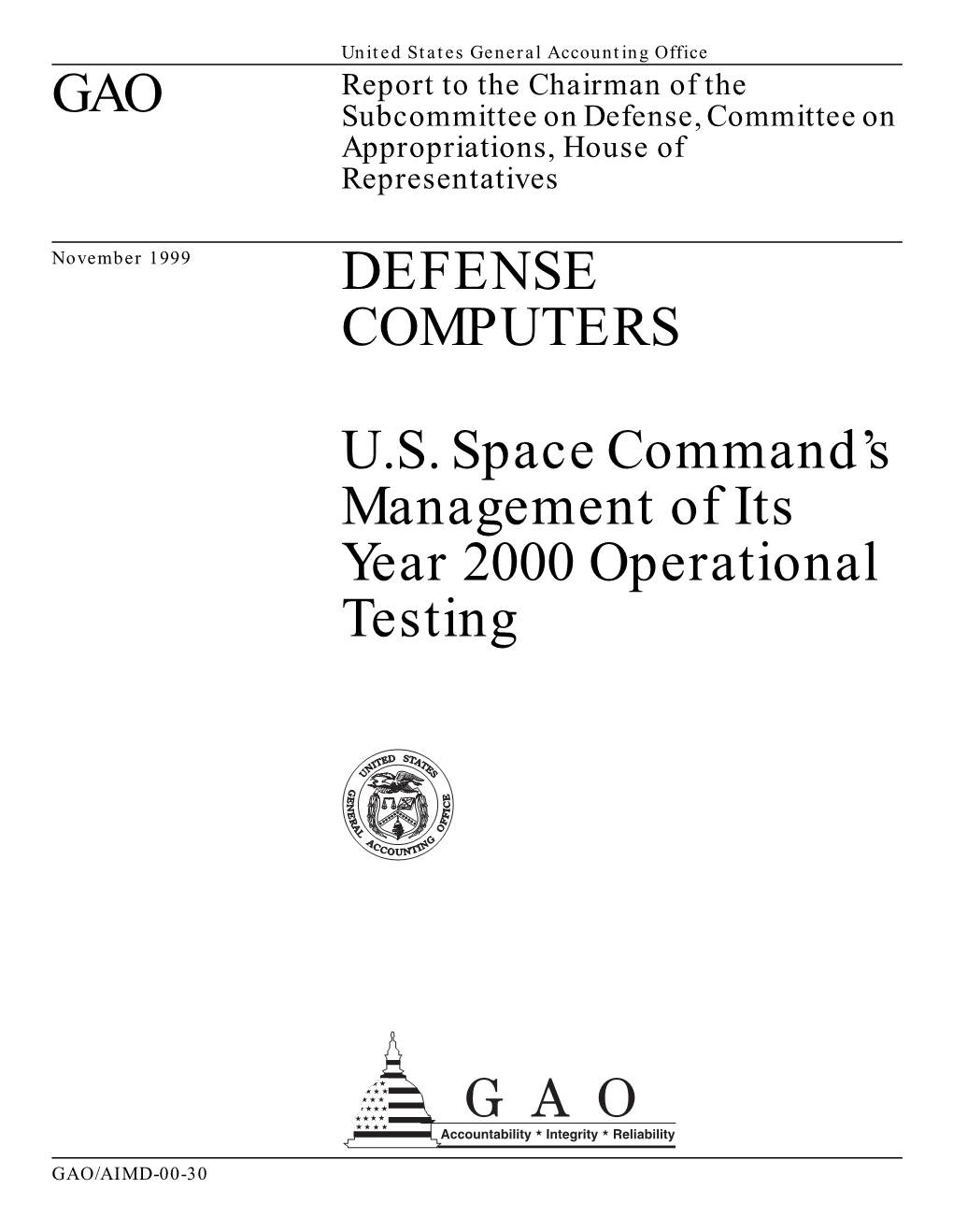 AIMD-00-30 Defense Computers: U.S. Space Command's Management Of