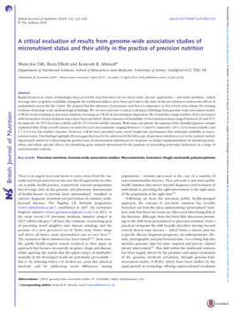 A Critical Evaluation of Results from Genome-Wide Association Studies of Micronutrient Status and Their Utility in the Practice of Precision Nutrition