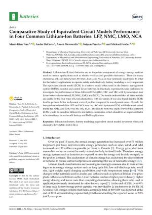 Comparative Study of Equivalent Circuit Models Performance in Four Common Lithium-Ion Batteries: LFP, NMC, LMO, NCA