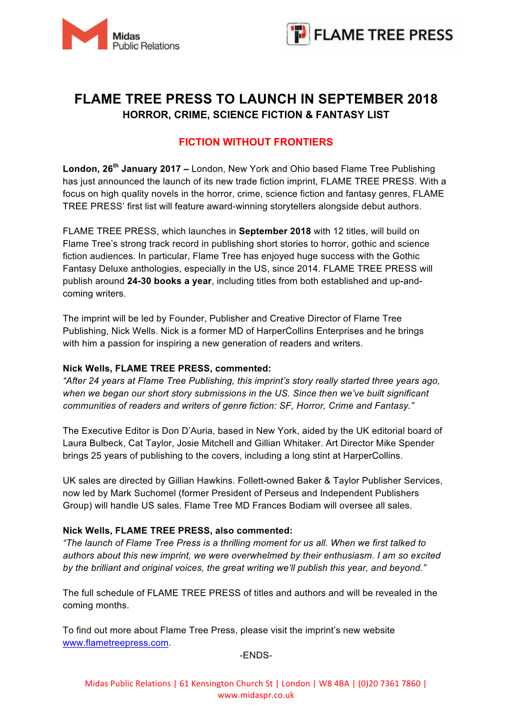 Flame Tree Press Launch Press Release FINAL