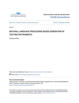 Natural Language Processing Based Generator of Testing Instruments