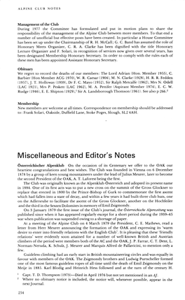 Miscellaneous and Editor's Notes