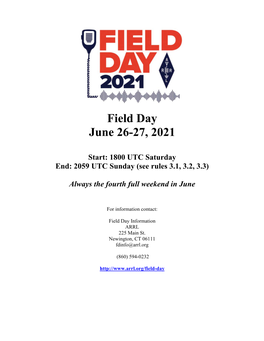 Field Day June 26-27, 2021