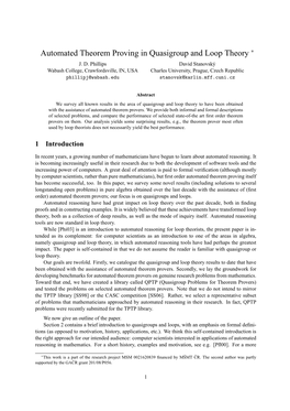 Automated Theorem Proving in Quasigroup and Loop Theory ∗ J