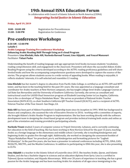 19Th Annual ISNA Education Forum Pre-Conference Workshops