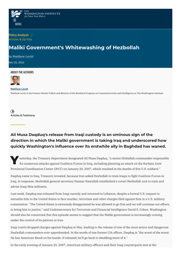Maliki Government's Whitewashing of Hezbollah | the Washington Institute