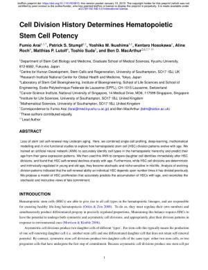 Cell Division History Determines Hematopoietic Stem Cell Potency Fumio Arai1,†,*, Patrick S