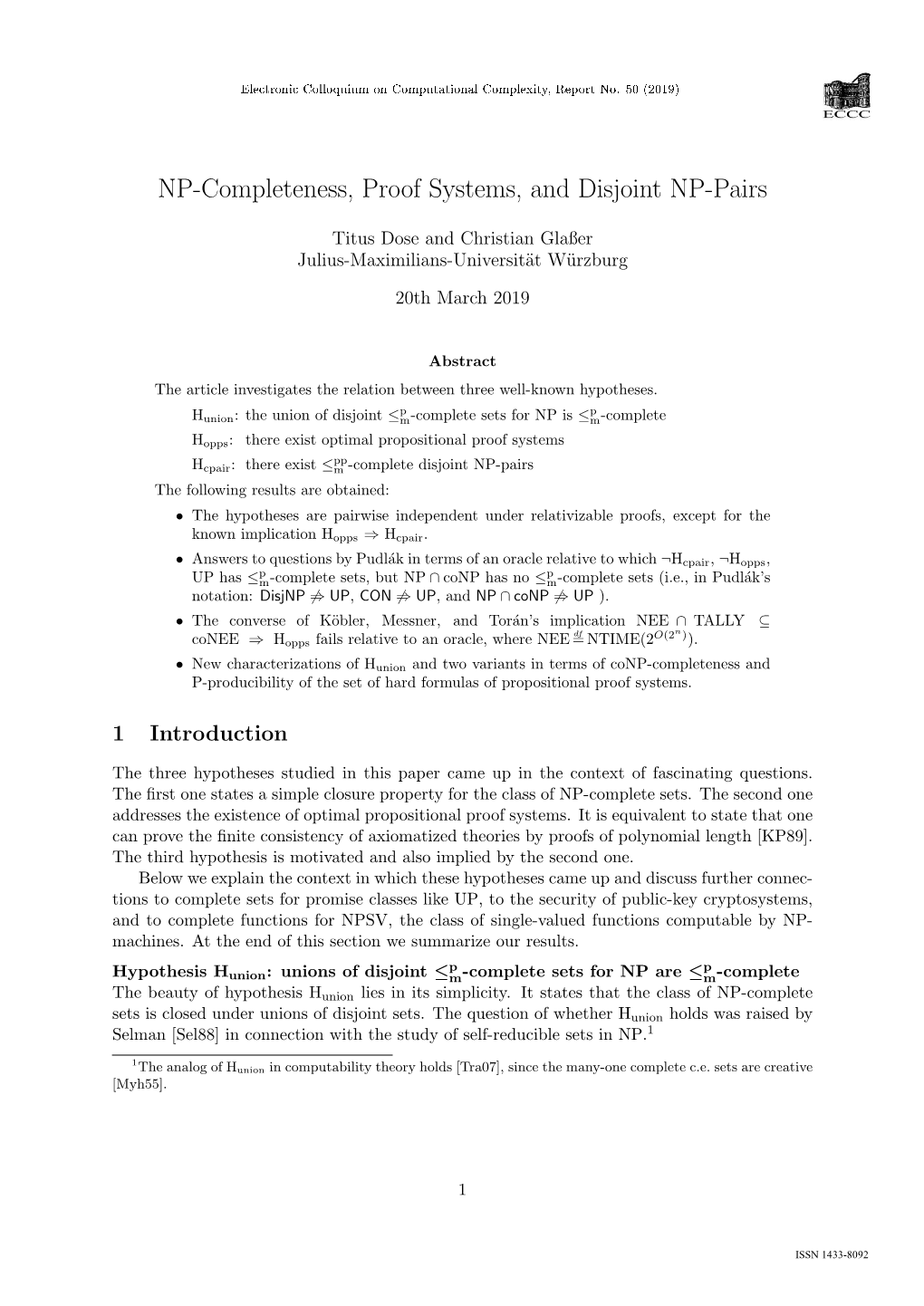 NP-Completeness, Proof Systems, and Disjoint NP-Pairs