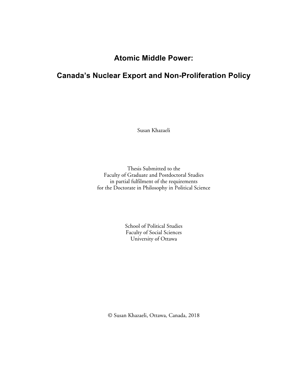 Canada's Nuclear Export and Non-Proliferation Policy