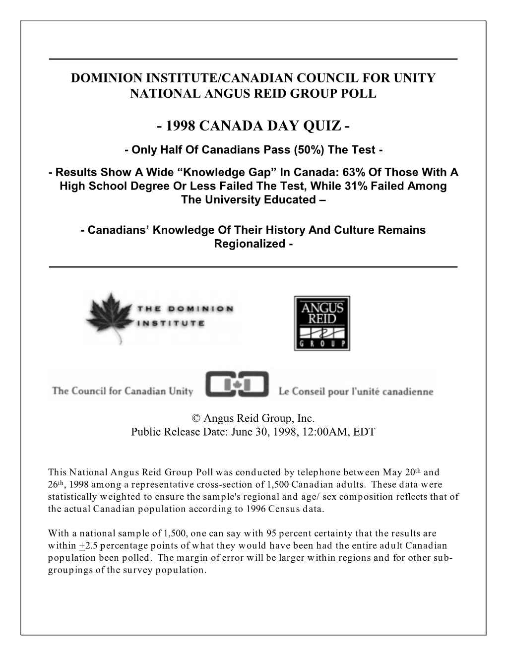 1998 Canada Day Quiz