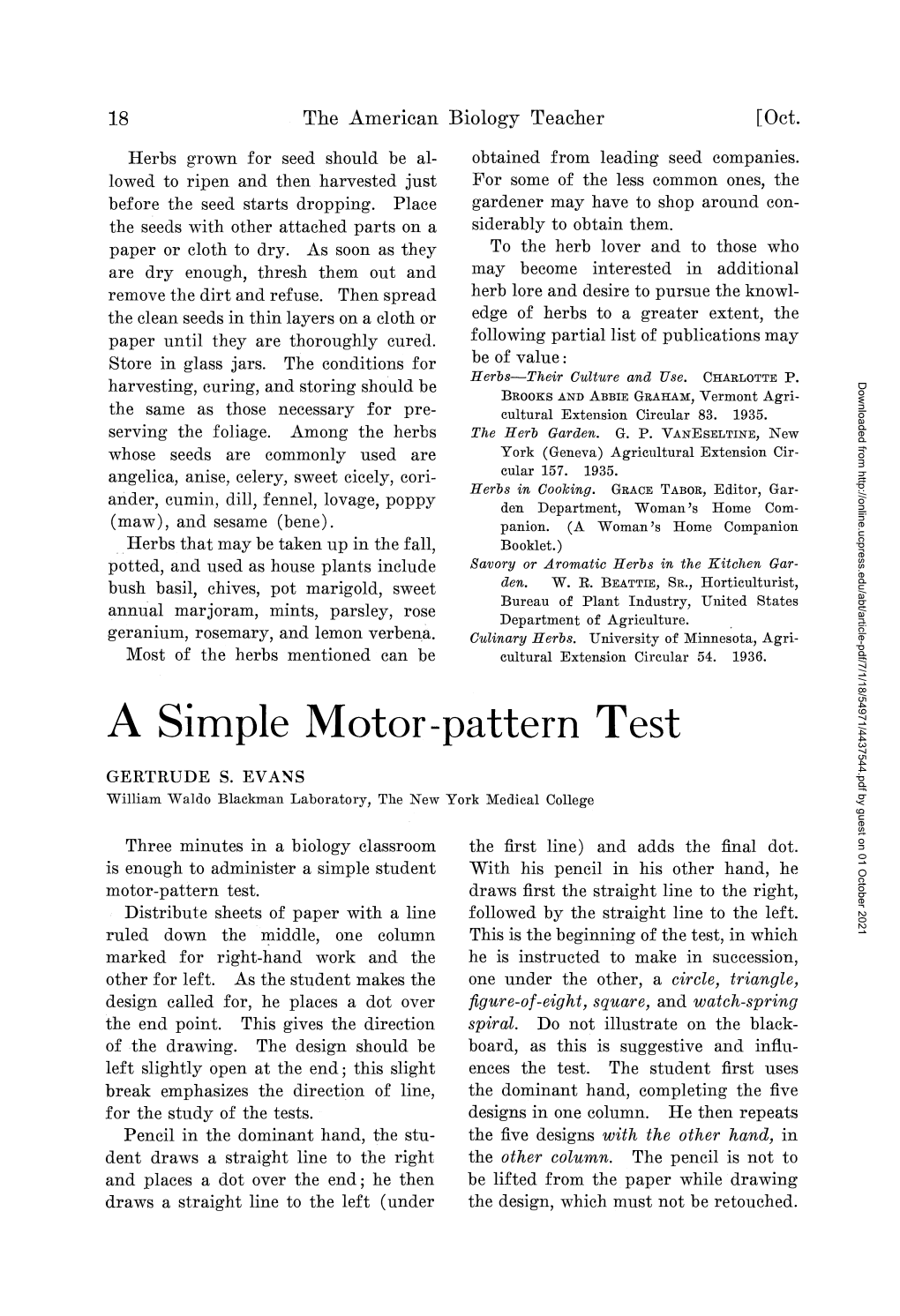 A Simple Motor-Pattern Test 19