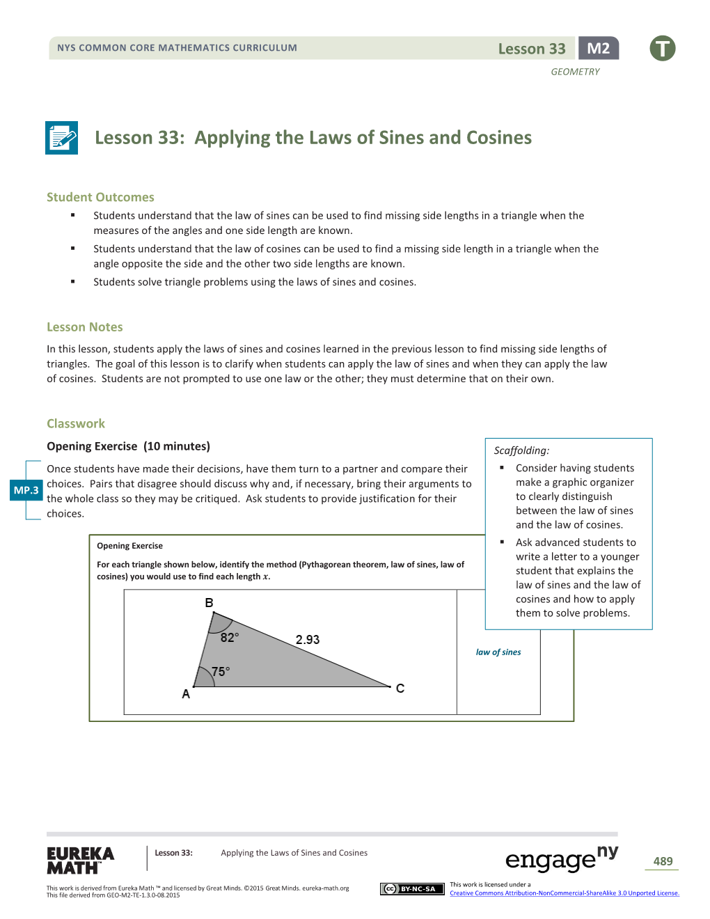 Lesson 33: Applying the Laws of Sines and Cosines