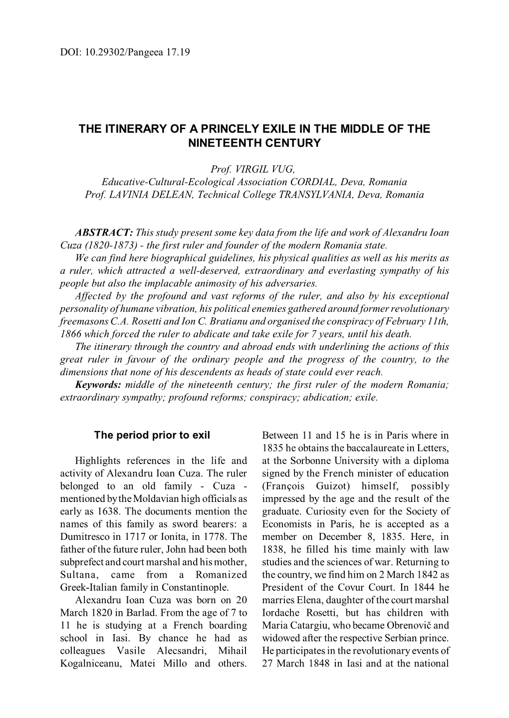 The Itinerary of a Princely Exile in the Middle of the Nineteenth Century