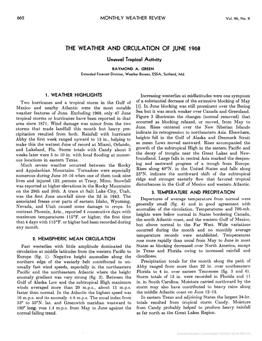 The Weather and Circulation of June 1968