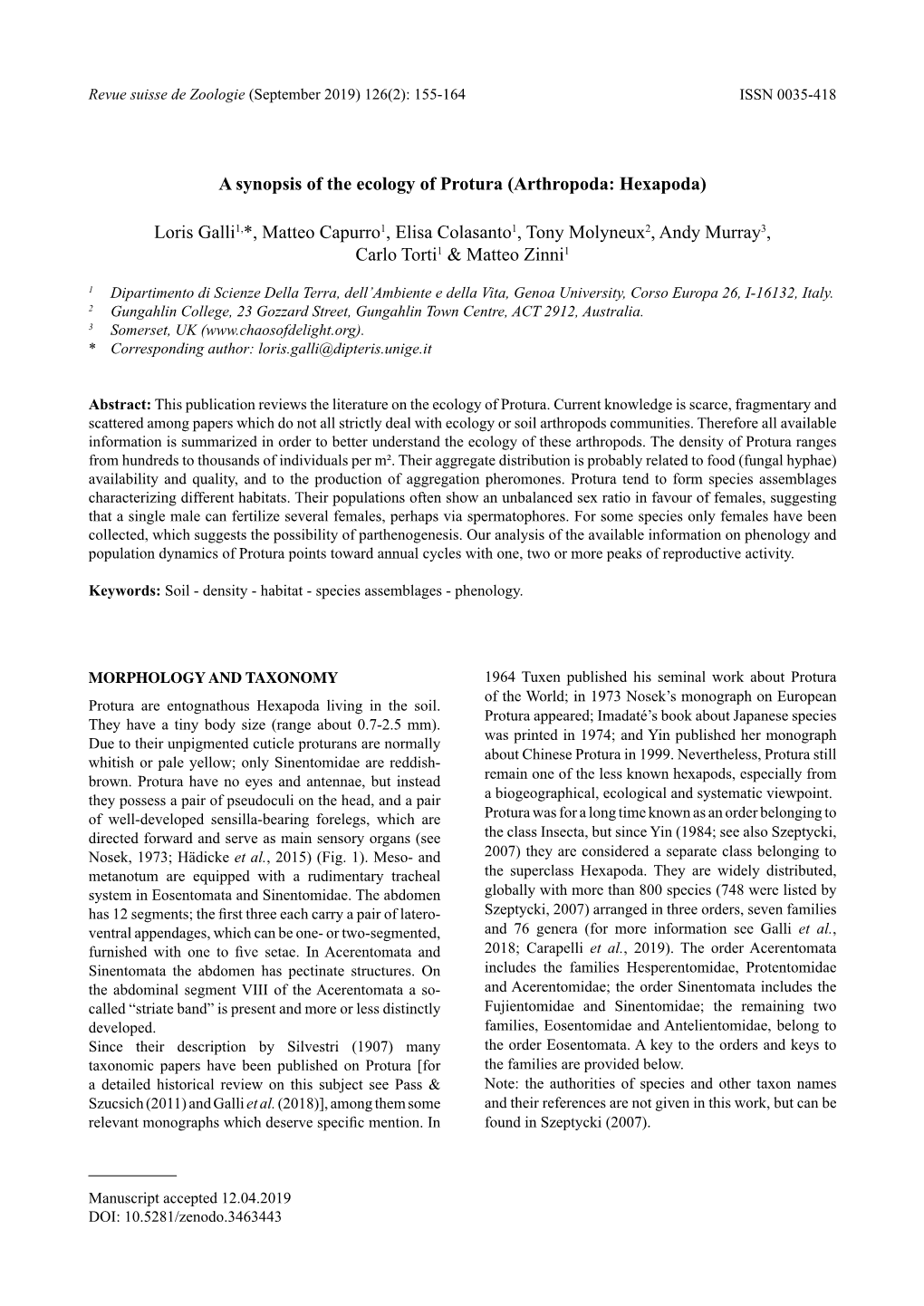 A Synopsis of the Ecology of Protura (Arthropoda: Hexapoda)