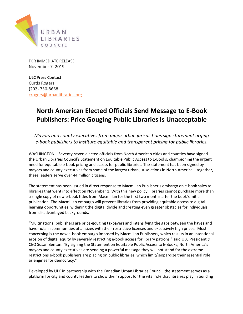 North American Elected Officials Send Message to E-Book Publishers: Price Gouging Public Libraries Is Unacceptable