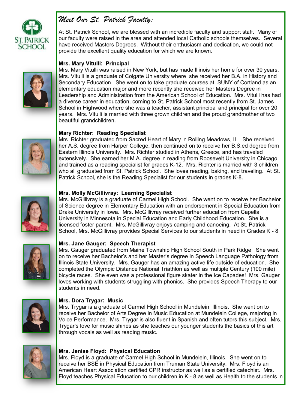 Meet Our St. Patrick Faculty