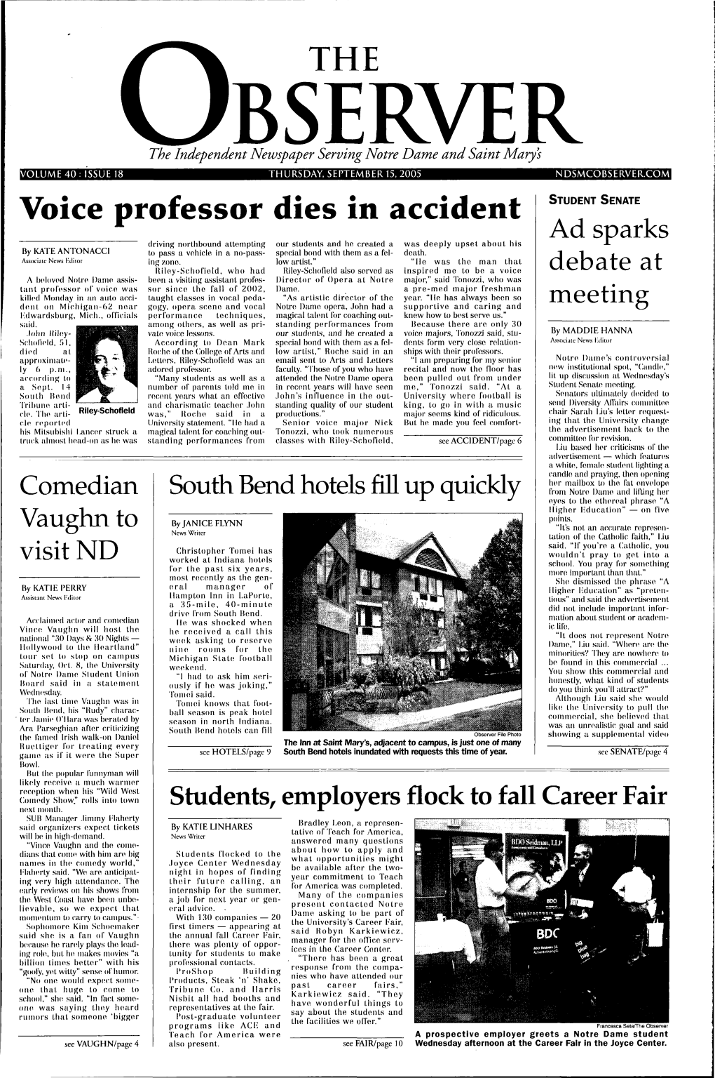 Voice Professor Dies in Accident STUDENT SENATE