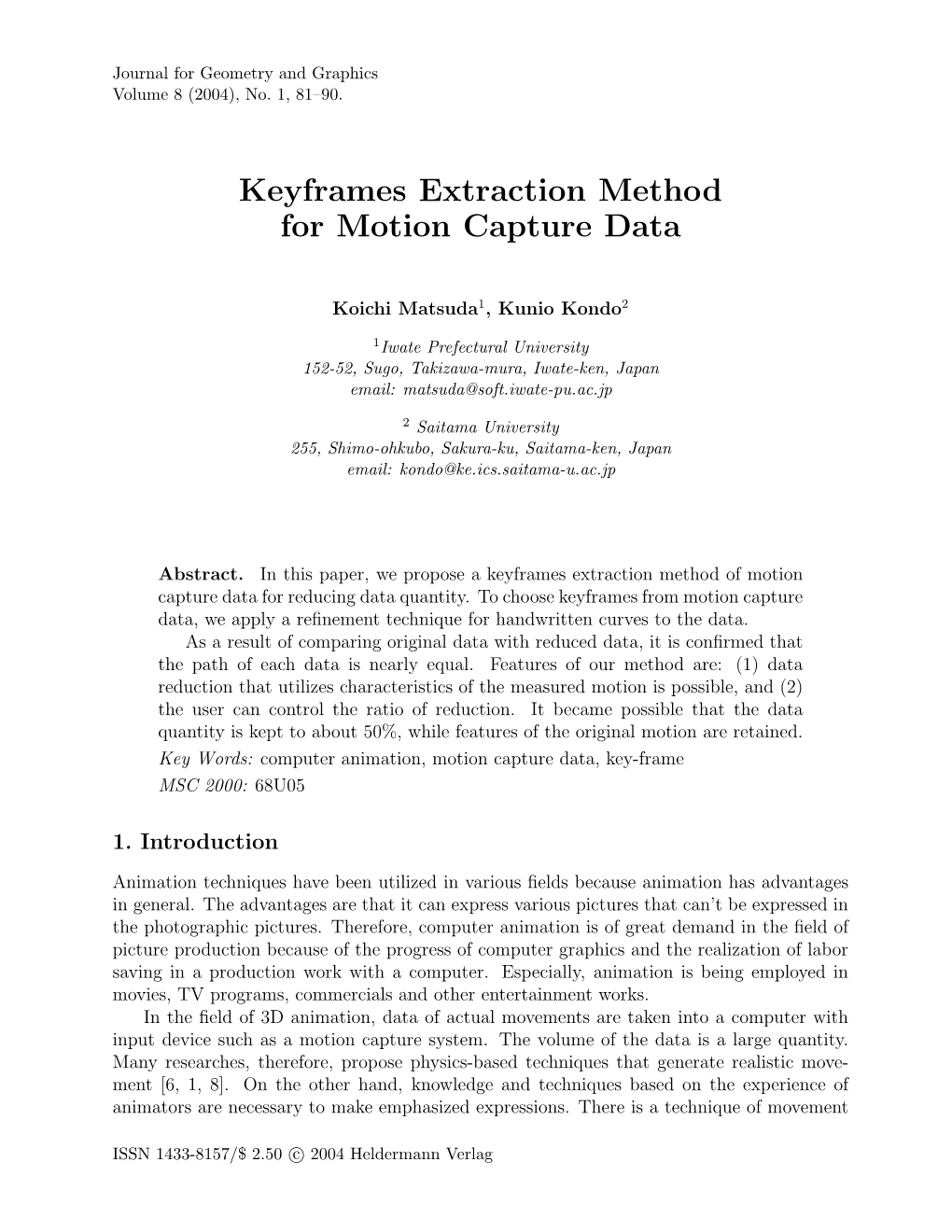 Keyframes Extraction Method for Motion Capture Data