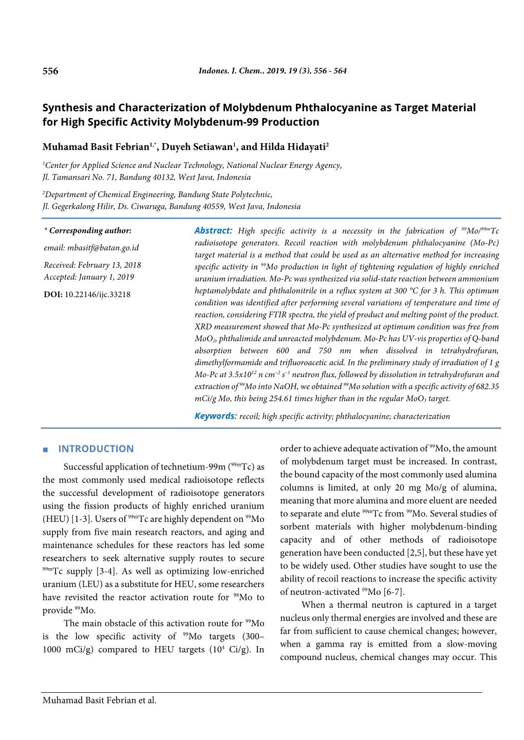 556 Synthesis and Characterization of Molybdenum Phthalocyanine As