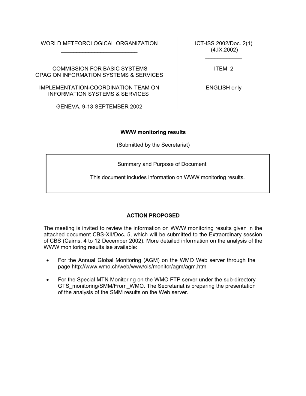 Action Sheet of the Implementation Co-Ordination Meeting on the MTN (ICM MTN) (Geneva