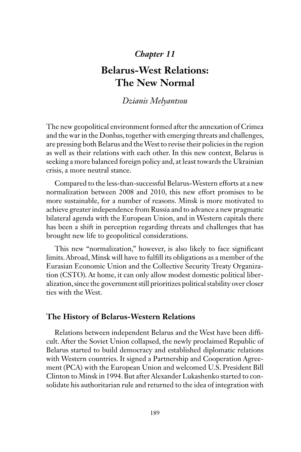 Chapter 11: Belarus-West Relations: the New Normal