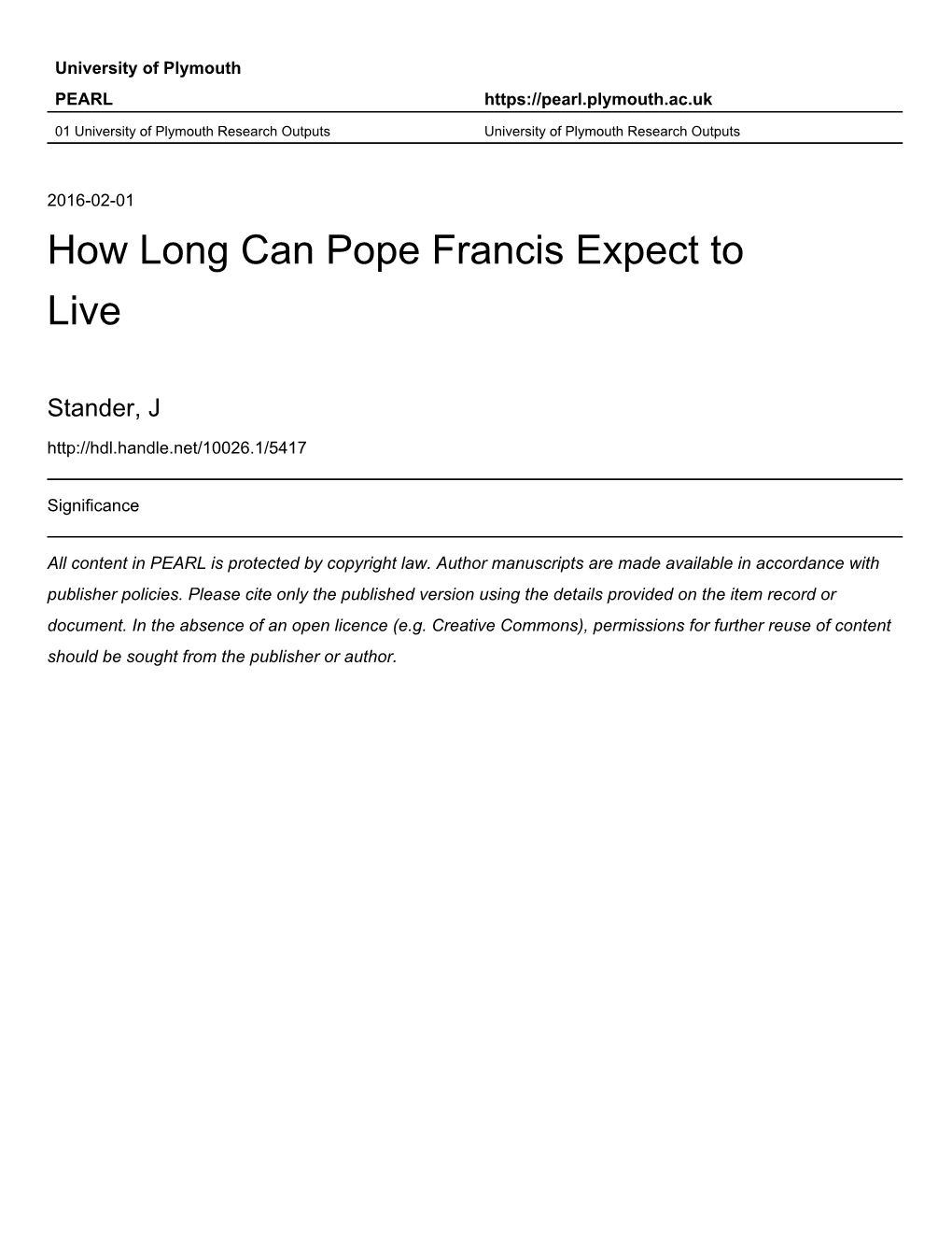 How Long Can Pope Francis Expect to Live?