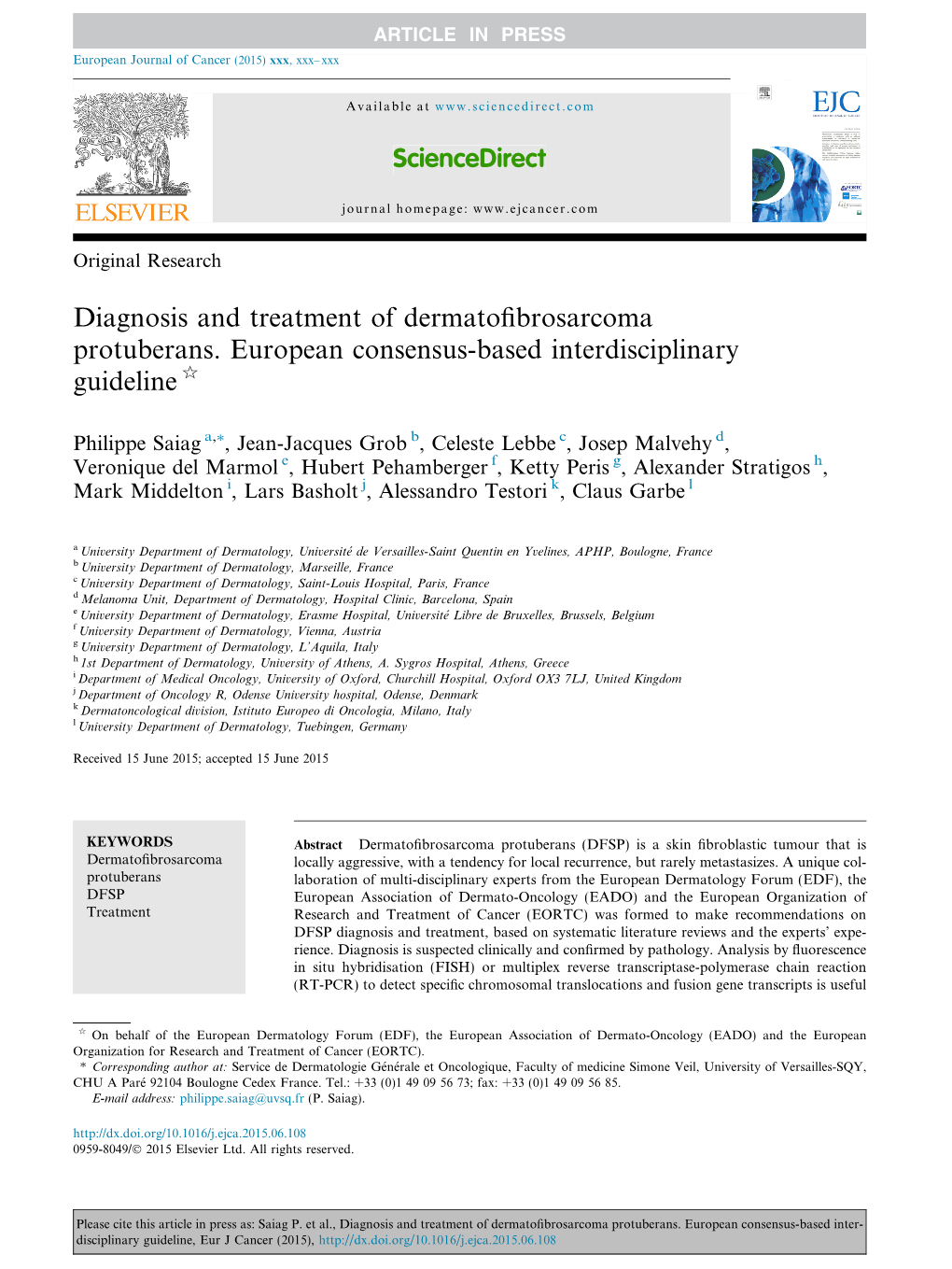 Diagnosis and Treatment of Dermatofibrosarcoma Protuberans