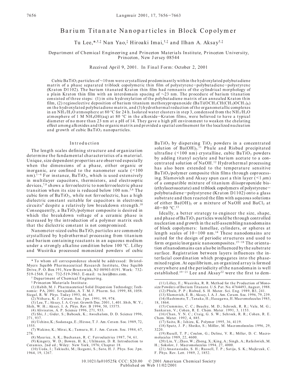 Barium Titanate Nanoparticles in Block Copolymer