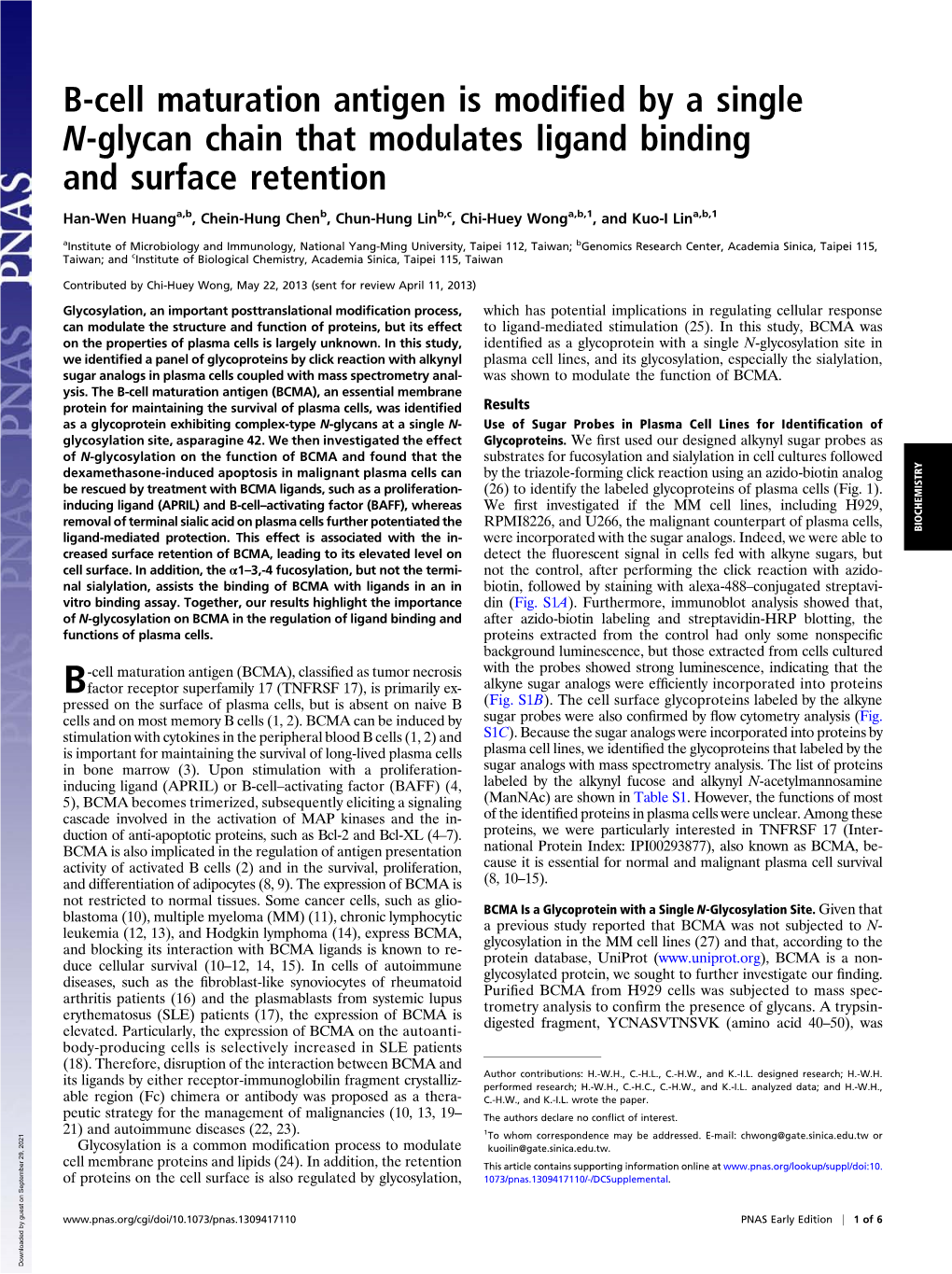 B-Cell Maturation Antigen Is Modified by a Single N-Glycan Chain That