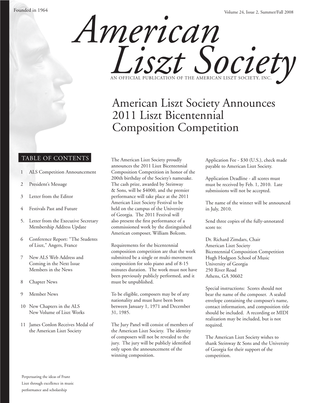 American Liszt Society Announces 2011 Liszt Bicentennial Composition Competition