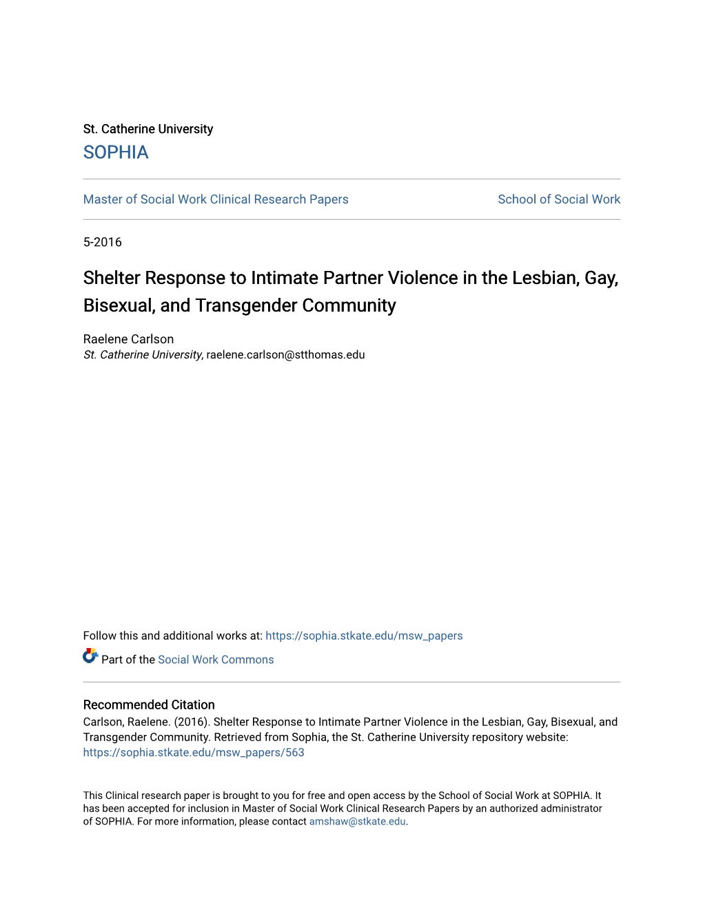 Shelter Response to Intimate Partner Violence in the Lesbian, Gay, Bisexual, and Transgender Community