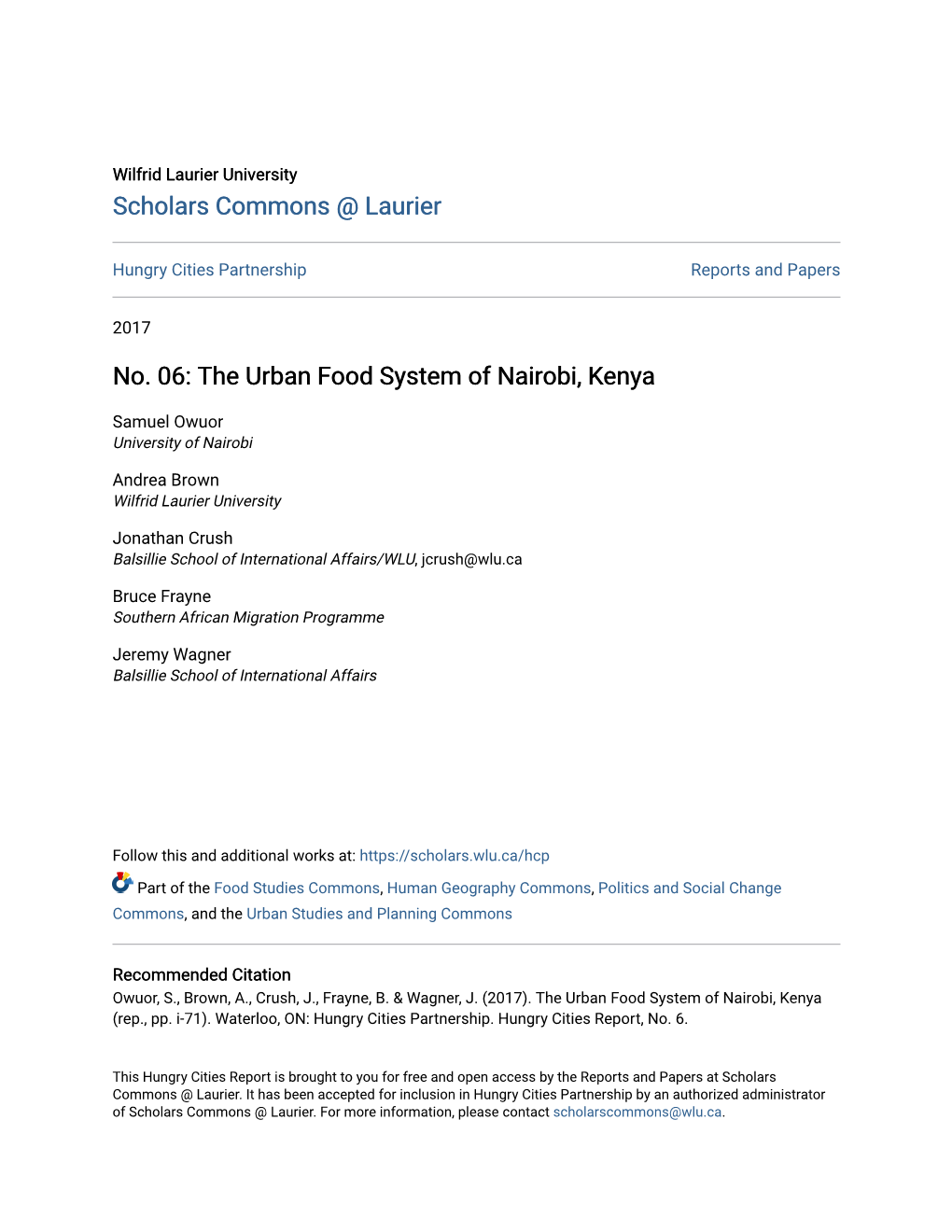No. 06: the Urban Food System of Nairobi, Kenya
