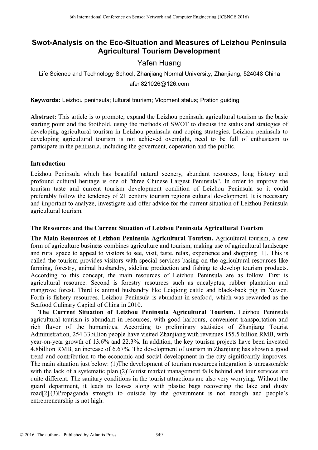 Swot-Analysis on the Eco-Situation and Measures of Leizhou