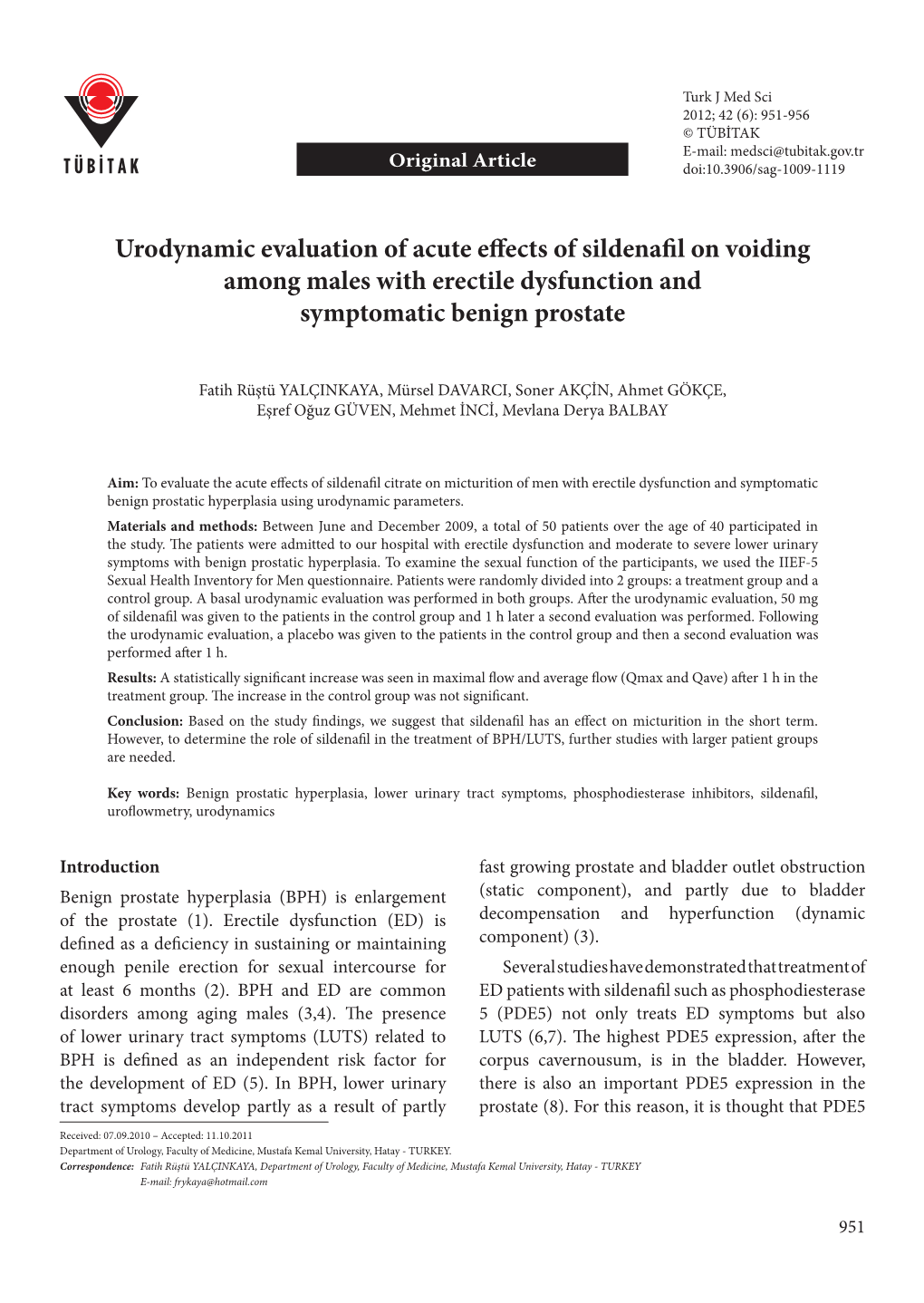 Urodynamic Evaluation of Acute Effects of Sildenafil on Voiding