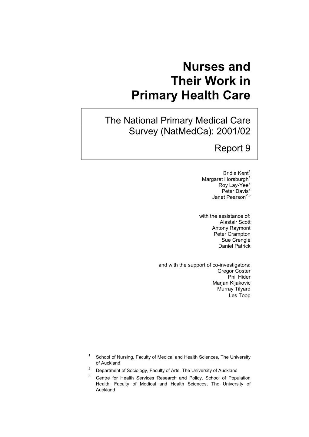 Report 9 : Nurses and Their Work in Primary Health Care