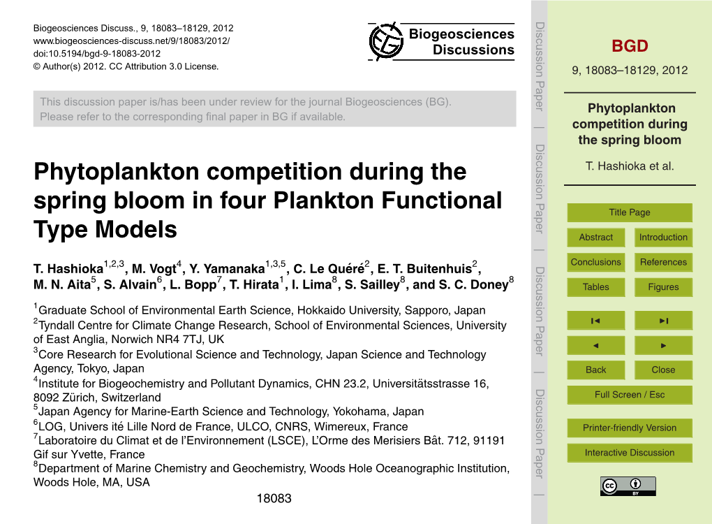 Phytoplankton Competition During the Spring Bloom