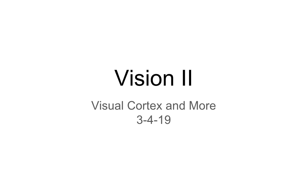 Vision II Visual Cortex and More 3-4-19 Visual Processing in the Nervous System