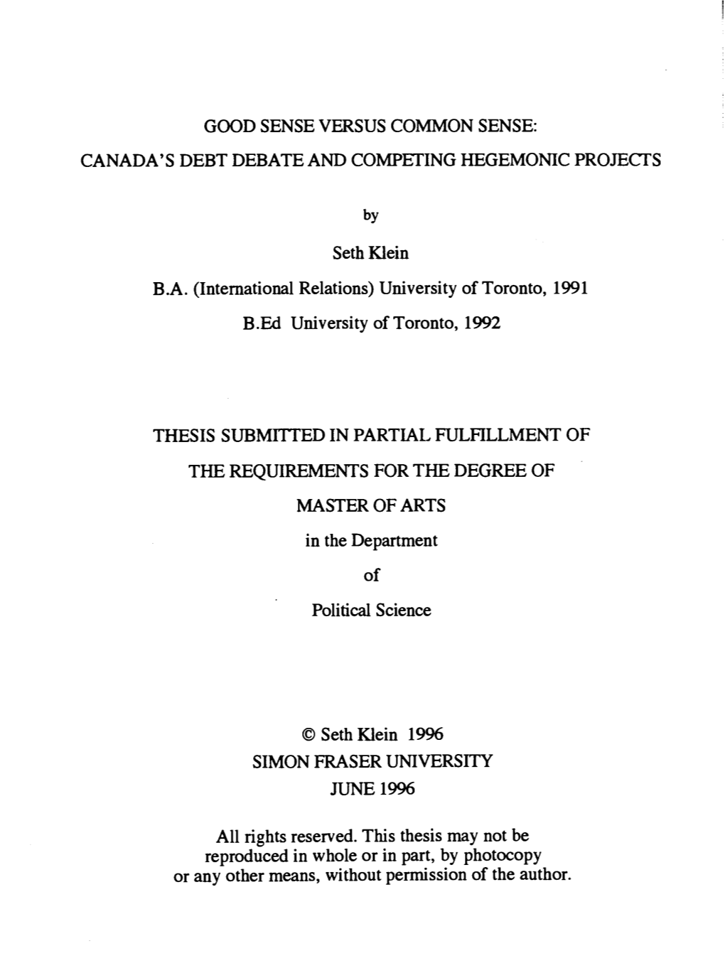 Canada's Debt Debate and Competing Hegemonic Projects