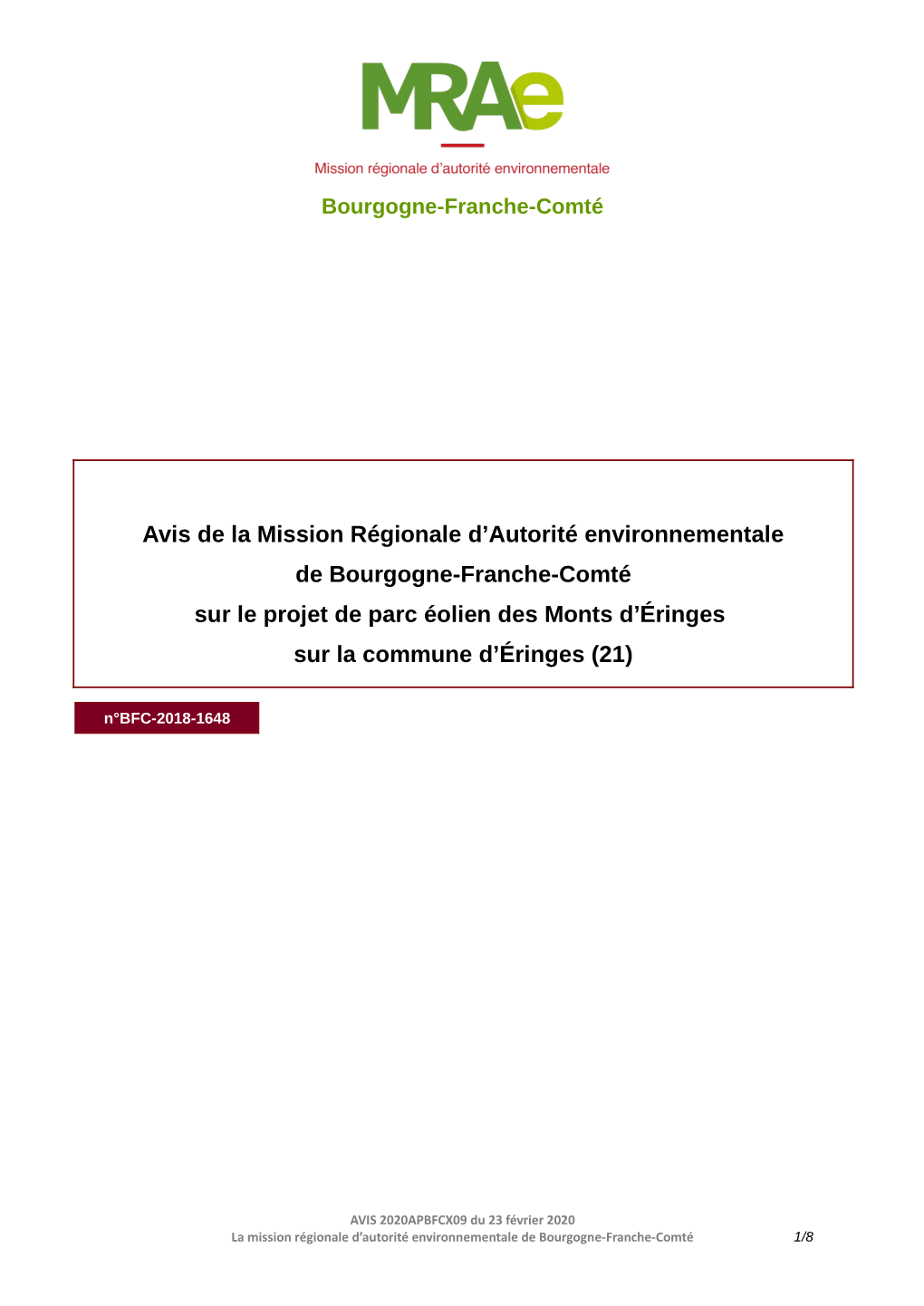 Avis De La Mission Régionale D'autorité Environnementale De