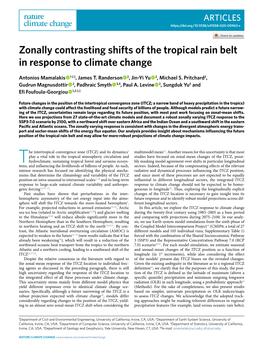 Zonally Contrasting Shifts of the Tropical Rain Belt in Response to Climate Change