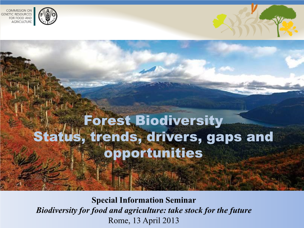 Forest Biodiversity Status, Trends, Drivers, Gaps and Opportunities