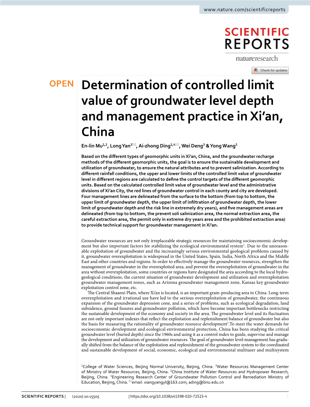 Determination of Controlled Limit Value of Groundwater Level Depth